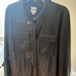Kensie Black Faux Leather Shirt Jacket